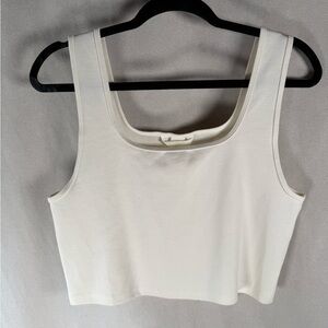 H&M Ribbed Square Neck Cropped Tank Top - Size Large in Cream/Off White